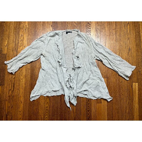 EILEEN FISHER Gray Cotton Open Front Ruffle Cardigan Top  Women's Plus Size 2X - Picture 3 of 10